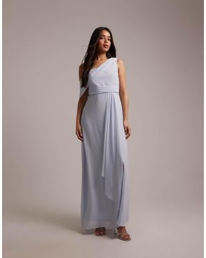 TFNC London Bridesmaid Chiffon Fallen Shoulder Maxi Dress With Wrap Skirt - White
