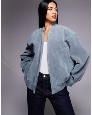 Kaiia Exclusive Faux Suede Bomber Jacket - Blue