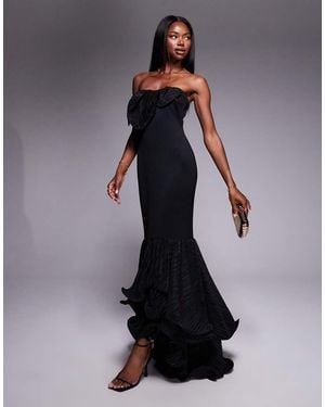ASOS Scuba Maxi Dress With Plisse Ruffle Detailing - Black