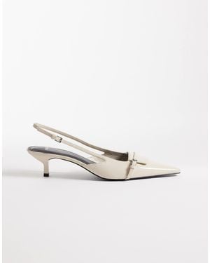 Mango Buckle Detail Sling Back Kitten Heels - White
