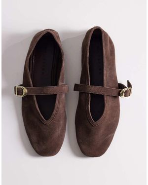 ASOS Lively Premium Suede Mary Jane Ballets - Brown