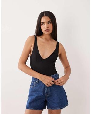 ASOS Body Escotado De Canalé - Azul