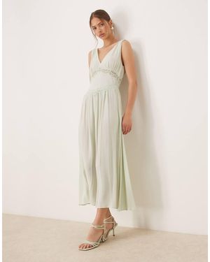 Mango Vestito Midi Pallido Con Scollo A V E Dettagli - Neutro