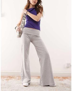 Edikted Wide Leg Fitted Fold Over Trousers - White