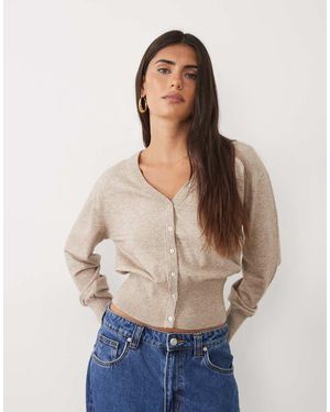 Gina Tricot Cinched Waist Fitted Cardigan - Natural