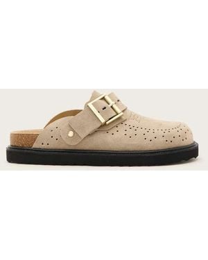 AllSaints Skye Buckle Suede Mule - Natural