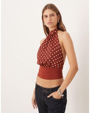Motel Rania Tie Neck Polka Dot Top - Red