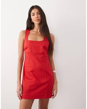 ASOS Square Neck Structu Cotton Mini Sundress - Red