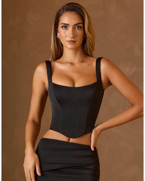 Oh Polly Satin Square Neck Corset Top - Brown