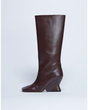 TOPSHOP Selma Premium Leather Knee High Wedge Boot - Brown