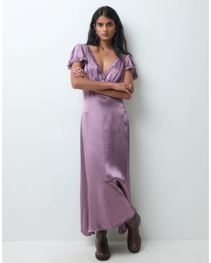 Miss Selfridge Satin Lace Midaxi Tea Dress - Purple
