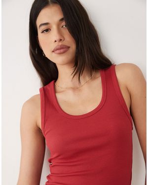 ASOS Thick Binding Detail Ribbed Scoop Neck Vest - Red