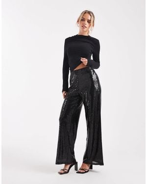 Only Petite High Waist Pull-on Sequins Pants - Blue
