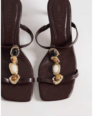 ASOS Hercules Trim Detailing Minimalist Mid Heeled Mules - Brown