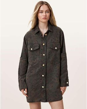 AllSaints Vestido Camisero Verde Con Estampado De Leopardo Faye De - Negro