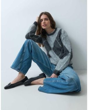 Threadbare Jersey De Punto Cepillado Con Cuello Redondo Y Rombos En Antracita - Azul
