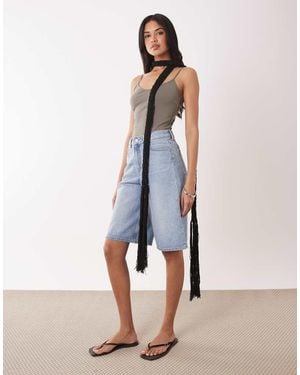 ASOS Crochet Scarf With Fine Fringe - Blue
