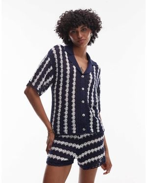 TOPSHOP Knitted Stitchy Stripe Co-Ord Shirt - Blue
