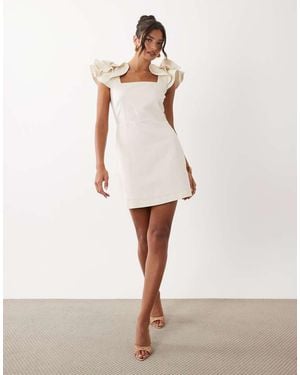 Y.A.S exaggerated Ruffle Sleeve Square Neck Mini Dress - White
