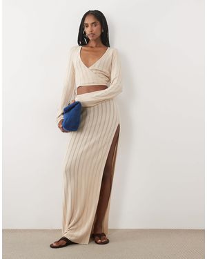 Miss Selfridge Knitted Maxi Skirt With Side Split Co-Ord - Natural