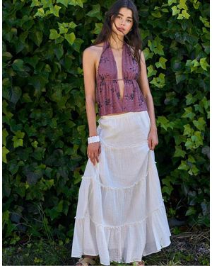 Stradivarius Lange Rok Met Stroken - Wit