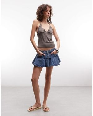 Monki Pleated Denim Mini Skirt - Blue