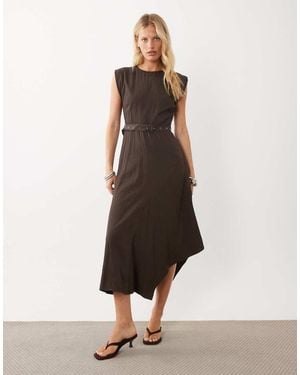 Mango Sleeveless Belted Midi Dress - Natural
