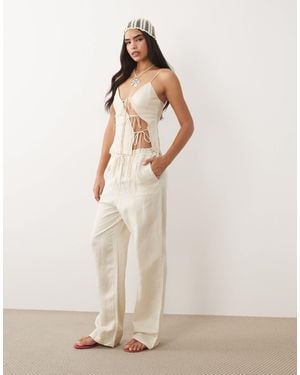 Lioness La Palma Linen Rich Tie Waist Wide Leg Pants - Natural