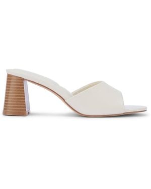 SEQWL Heeled Mules Slip On Sandals With Mid Height Block Heel - White
