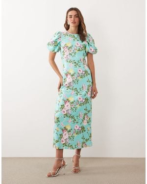 Sister Jane Dream Stella Sequin Embellished Puff Sleeve Round Neck Maxi Dress - Green