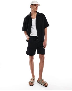 Pull&Bear Self Stripe Textured Co-ord Short - Black