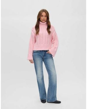 Vero Moda Dream Ribbed Oversized Roll Neck Knitted Drop Shoulder Jumper - Pink