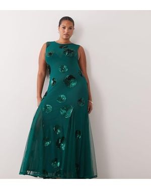 ASOS Asos Design Curve Embellished Sequin Spot Maxi Dress - Green