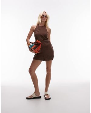 TOPSHOP Halterneck Playsuit - Brown