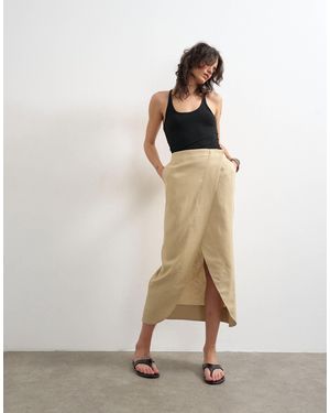 TOPSHOP Linen Mix Wrap Maxi Skirt - Natural