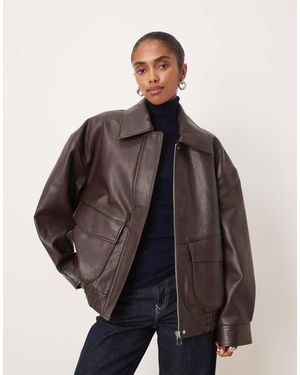 Mango Chaqueta Marrón Extragrande De Cuero Sintético De