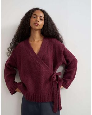 TOPSHOP Knitted Wrap Boxy Cardigan With Wool - Red