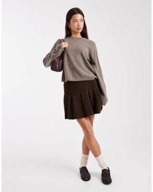 Miss Selfridge Pleated Knit Mini Skirt - Natural