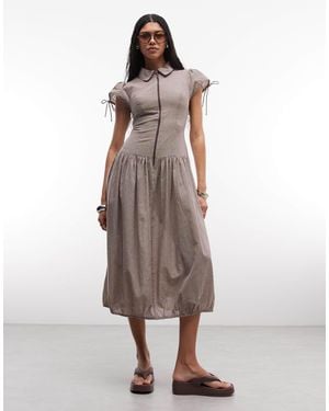 Collusion Shirt Dress Midi Dress - Brown