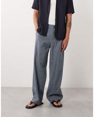 Abercrombie & Fitch – weite popeline-hose aus baumwoll-leinenmix - Blau