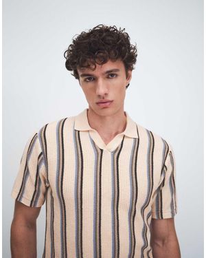 Blend 100% Cotton Knit Open Collar Polo - Brown