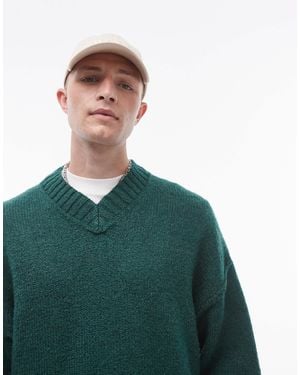 TOPMAN Oversized V Neck Sweater - Green