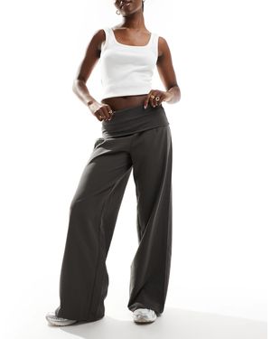 Pull&Bear Turnover Waistband Wide Leg Tailored Trouser - Black