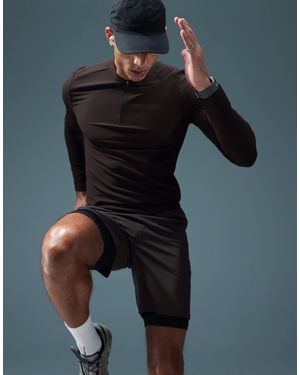 4505 Active Rib Knit Slim Fit Long Sleeve Zip Up Training Top - Blue