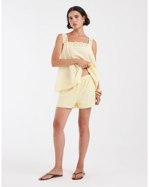 ASOS Katoenen Pull-On Co-Ord Shorts Met Kanten Afwerking - Naturel