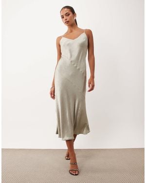 Nobody's Child Satin V-Neck Cami Slip Midi Dress - Natural