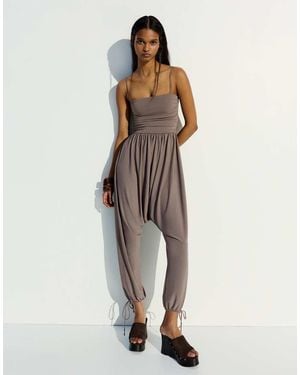 Bershka Sarouel Jumpsuit - Brown
