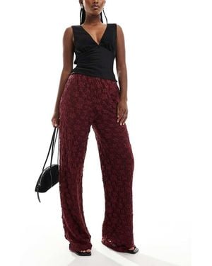 Threadbare Wide Leg Lace Trousers - Red