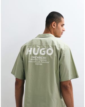 HUGO Eligino Relaxed Fit Revere Collar Shirt - Green