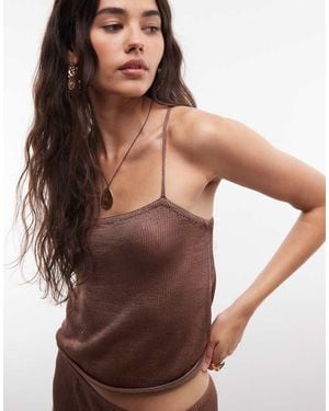 Monki Festival Crochet Cami Top Co-Ord - Brown